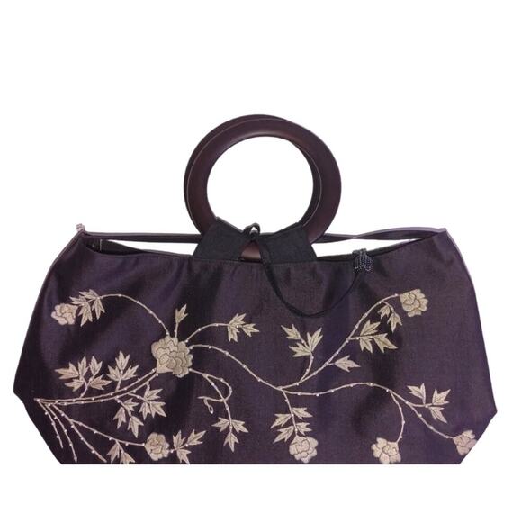 Beaded Embroidered Floral Tote Bag Black OS - Picture 1 of 6